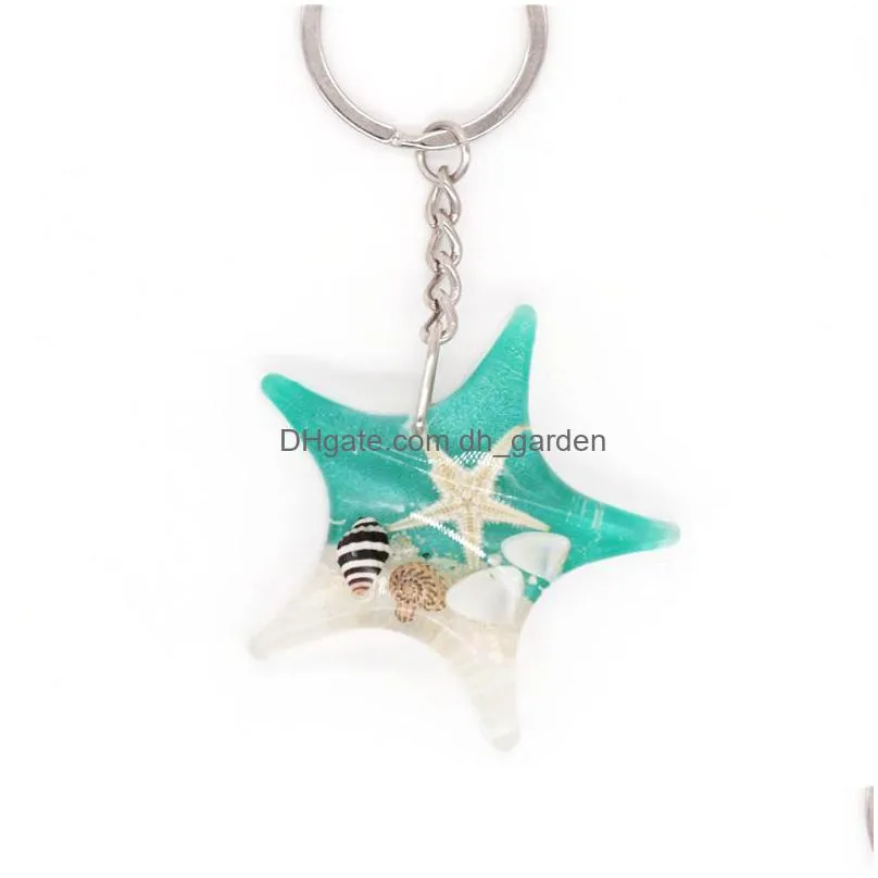 wholesale unique 4 colors creative fashion amber luminous key chain real starfish specimen car key chain ys2k006