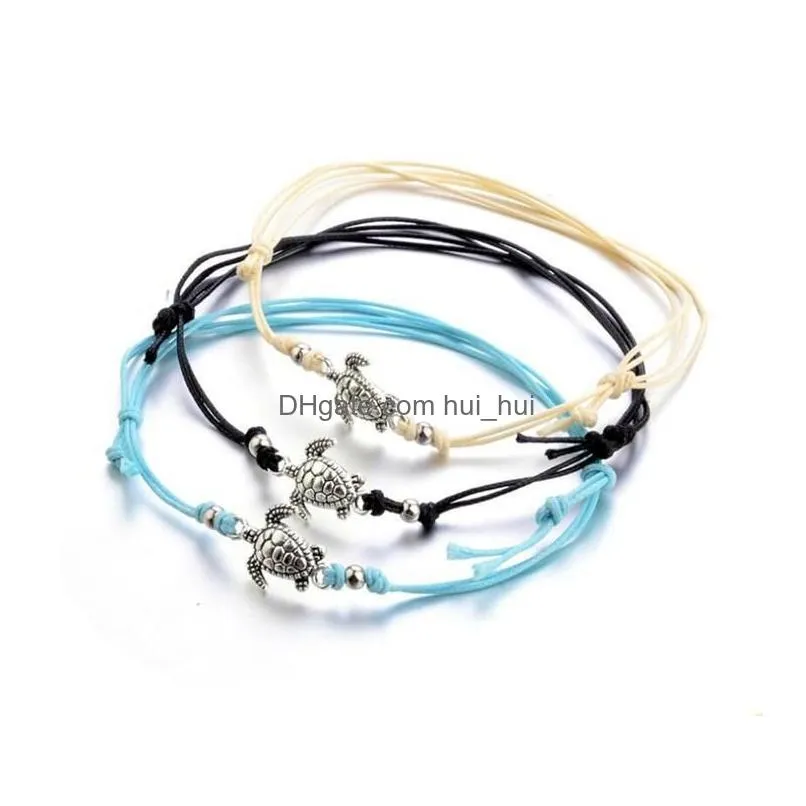 2021 summer beach turtle shaped charm rope string anklets for women ankle bracelet woman sandals on the leg chain foot jewelry dhs