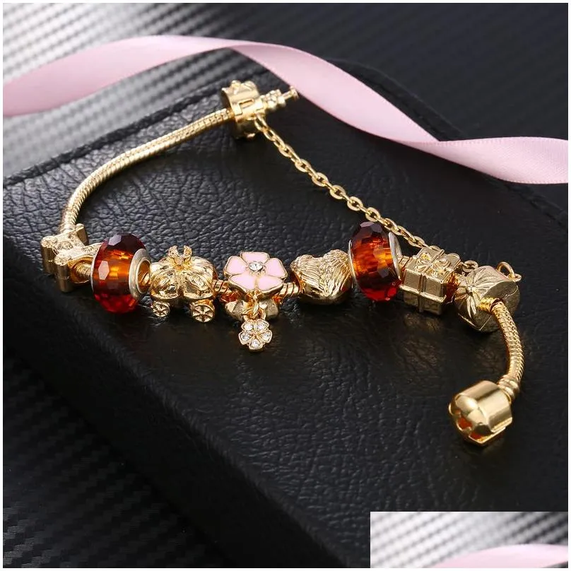 Beaded Fashion Jewelry 18K Gold Plated Diy Women Charm Bracelet Trendy Big Crystal Beads Copper Bangle Bracelets For Jewelry Bracelets Dh0Vi