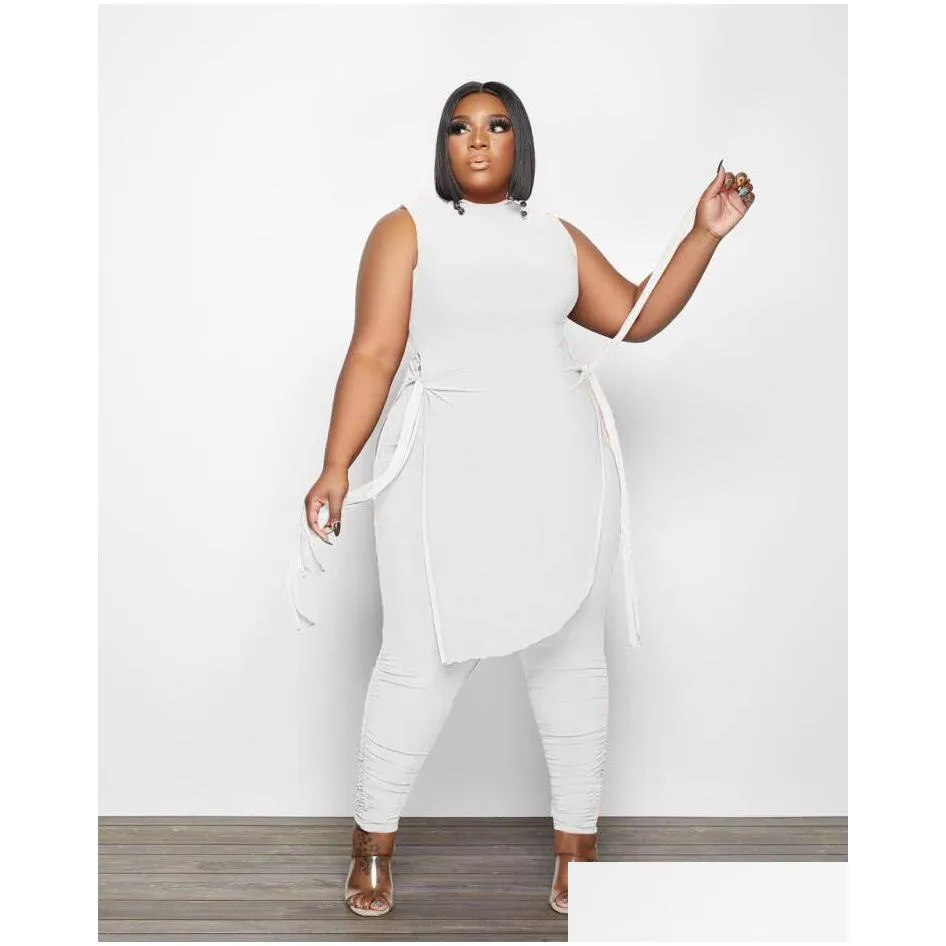 womens plus size tracksuits lips letter pattern two piece pants set women sexy belt asymmetry long tops stretch trendy spring clothing