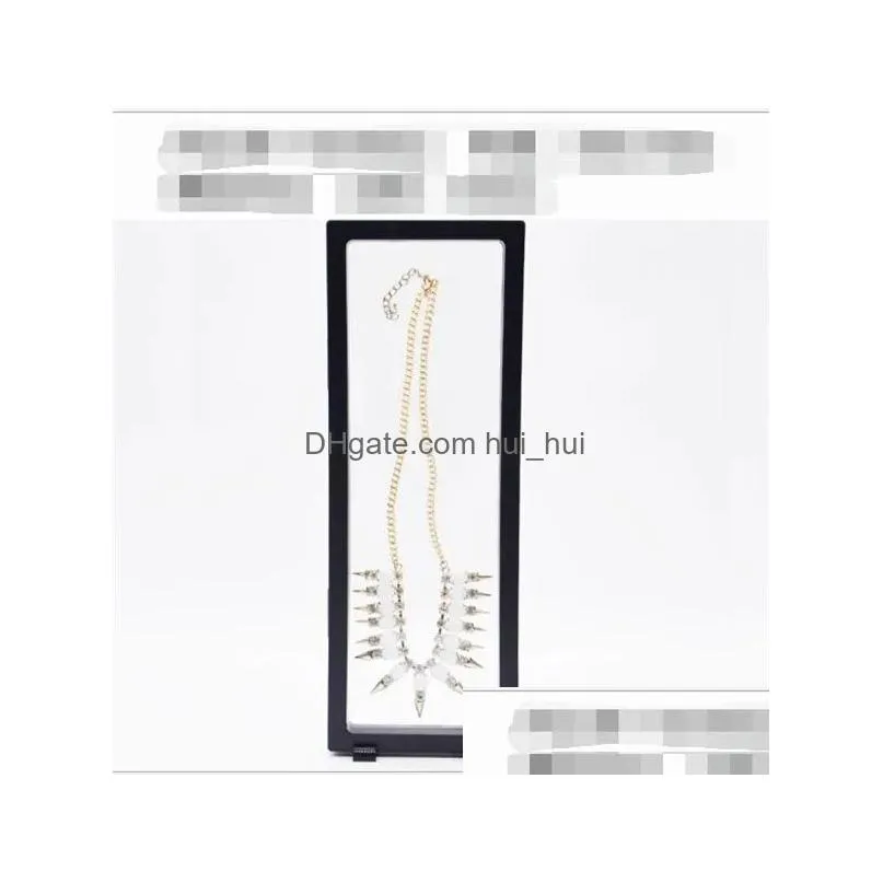 clear 3d jewelry floating frame display case shadow box with a stand holder rings pendant necklace coins medals presentation case
