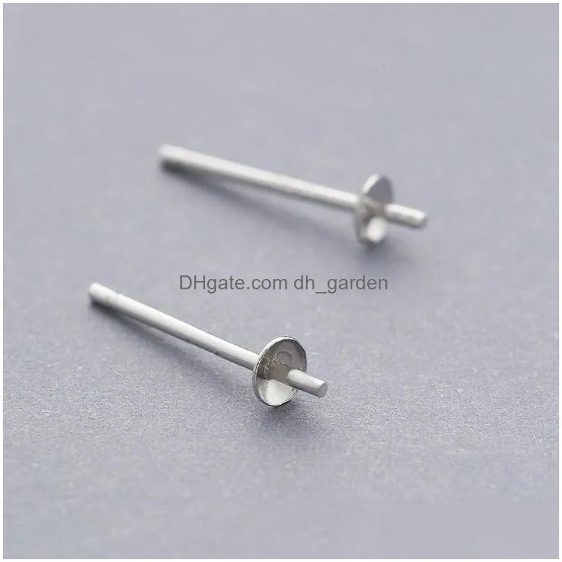 wholesale s925 sterling silver earring posts stud earrings 3mm small setting pearl cup accessories for jewelry diy shipping