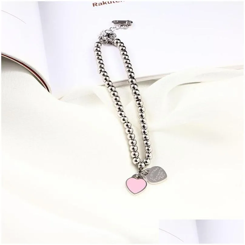 Chain Link Chain She Weier Charms Heart Braclet Bangles Beads Femme Gifts For Women Female Stainless Steel Jewelry Braslet Jewelry Bra Dhpgi