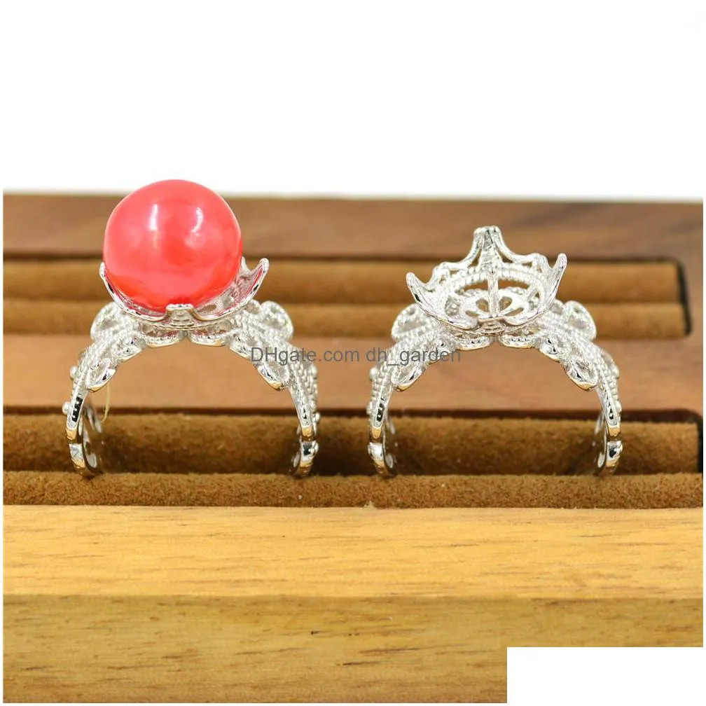 925 silver pearl ring fittings diy mouth adjustable finger ring semi-finished empty palace lace noble ring mounting ps4mjz047