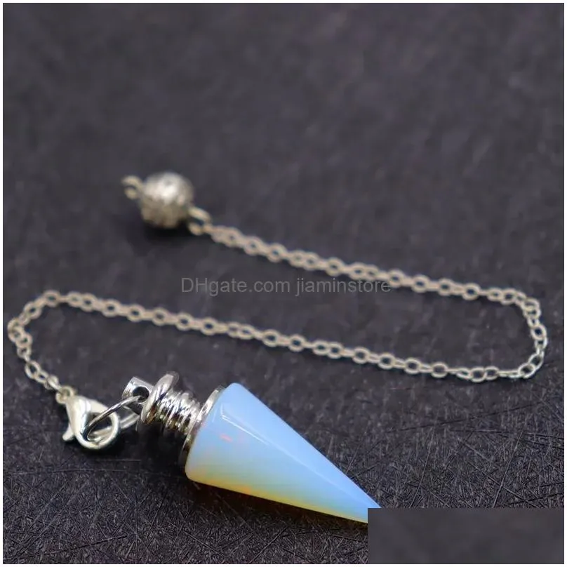 Pendant Necklaces Pendants Natural Stones Pendum For Dowsing Divination Chain Hexagonal Column Siercolor Cone Pendant Jewelry Necklace Dh4Tz