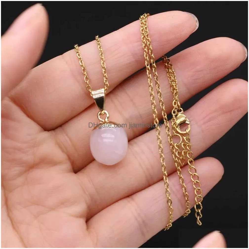 Pendant Necklaces Gold Edged Round Ball Reiki Healing Crystal Pendant Energy Stone Quartz Link Necklaces Fashion Women Men Jewelry Who Dhnqm