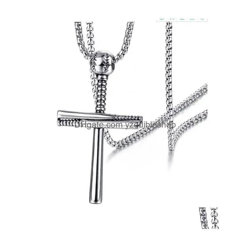 100 silver cross baseball bat cross pendant necklace gold silver black color stainless steel baseball cross pendant necklace for women