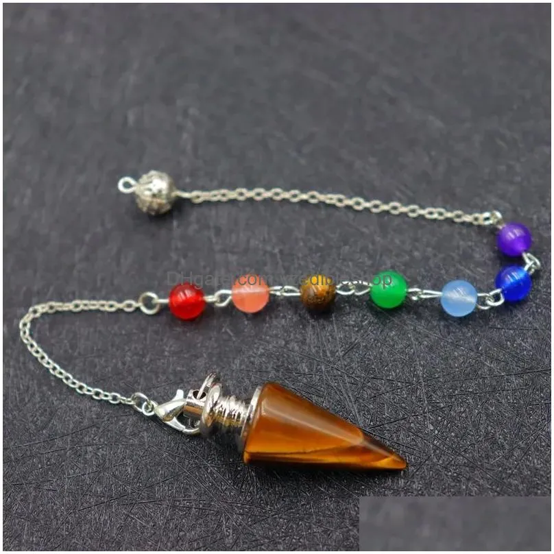 pendants natural stones pendulum for dowsing divination chain hexagonal column silvercolor cone pendant reiki pendule3814381