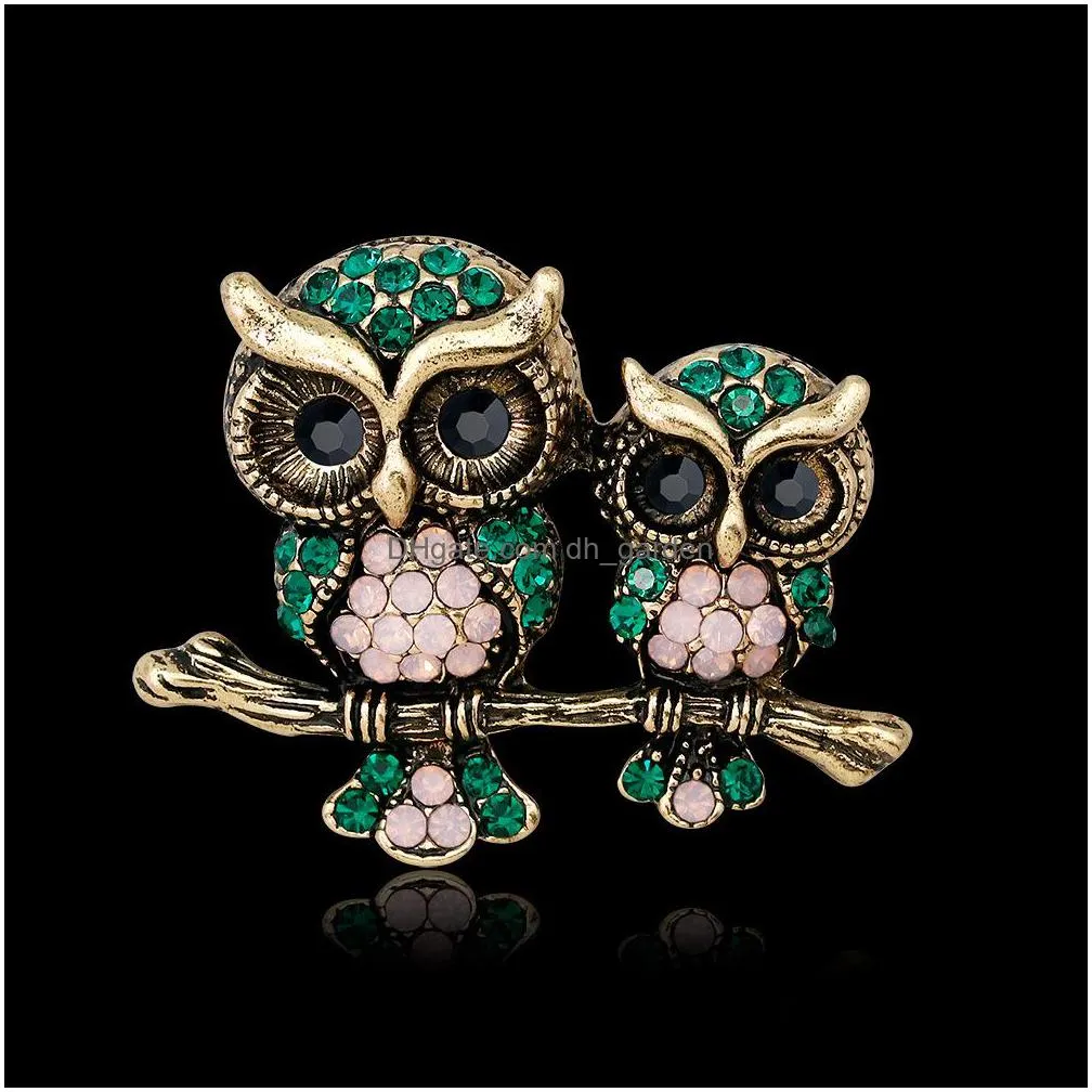 wholesale large bird owls crystal enamel brooches antiques bouquet owl brooch pin scarf clips jewelry shipping