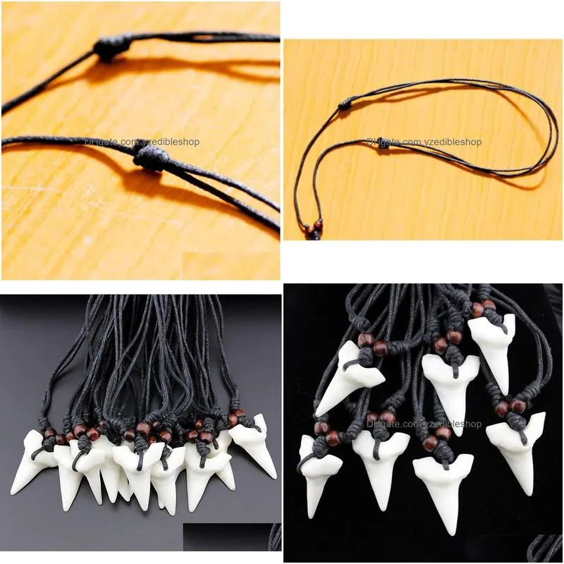 fashion wholesale mixed 12pcs imitation yak bone shark tooth necklace white teeth amulet pendant for men womens jewelry mn577