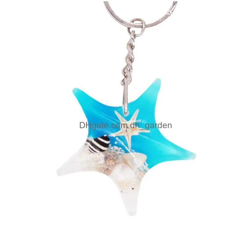 wholesale unique 4 colors creative fashion amber luminous key chain real starfish specimen car key chain ys2k006