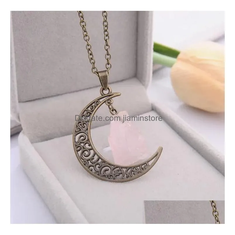 Pendant Necklaces Good Aselling Natural Stone Moon Necklace Star Moonlight Gem Crystal Pendant Wfn070With Chain Mix Order 20 Pieces A Dhhry