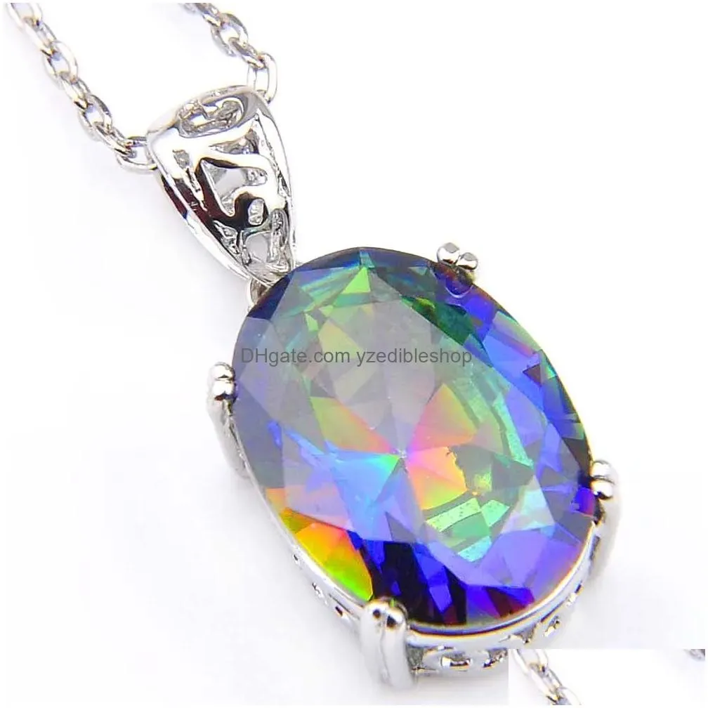 10 pcs lot unique mix rainbow crystal zircon gemstone 925 sterling silver pendants necklace for women bi colored tourmaline pendants