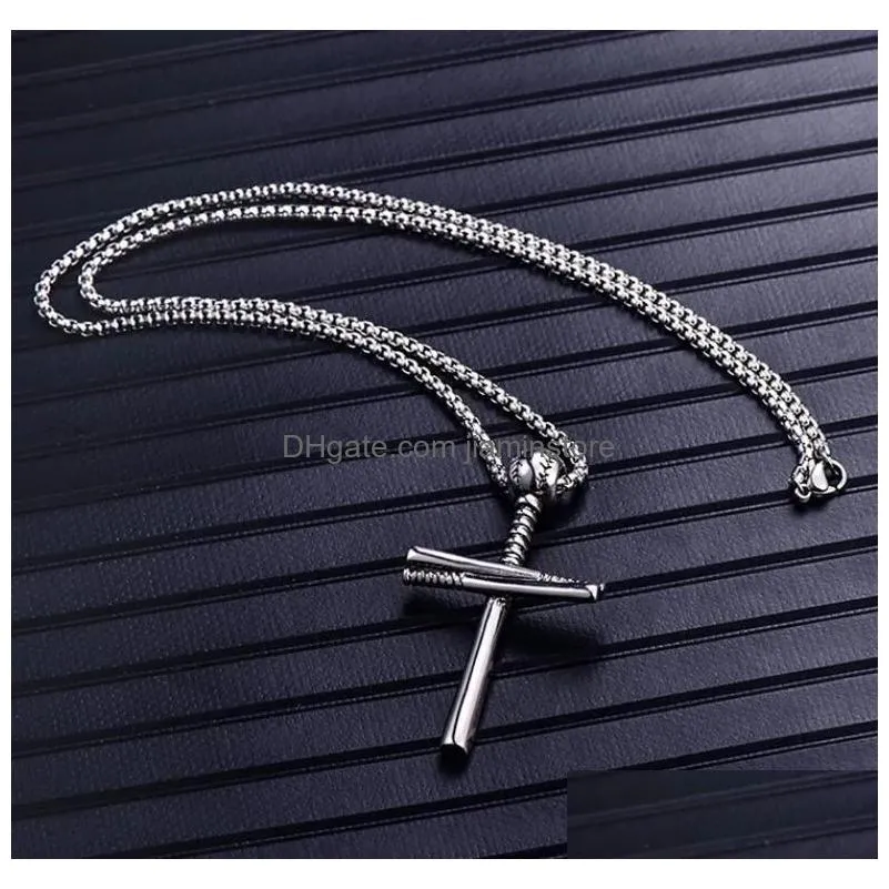 Pendant Necklaces 100 Sier Cross Baseball Bat Pendant Necklace Gold Black Color Stainless Steel For Jewelry Necklaces Pendants Dhqdw