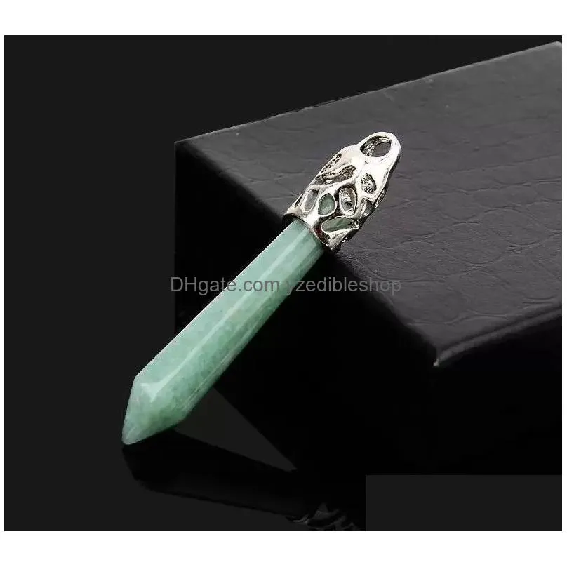 pendant necklaces reiki natural crystal quartz for women men small hexagonal charm healing point green aventurine opal amethysts