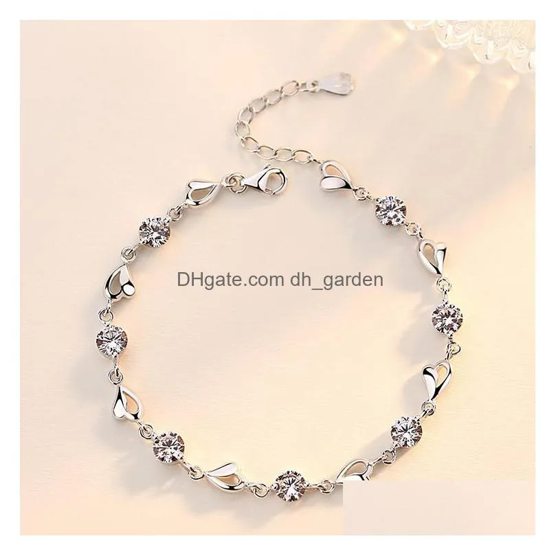 silver plated new ocean heart bracelet strands female blue diamond crystal bracelets fashion personalized jewelry