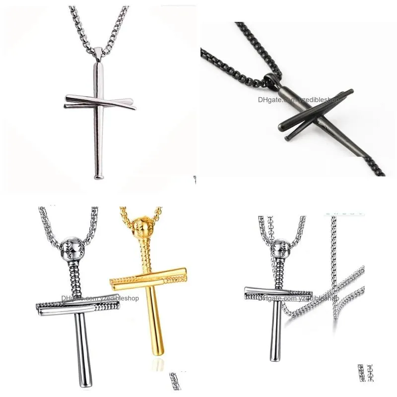 100 silver cross baseball bat cross pendant necklace gold silver black color stainless steel baseball cross pendant necklace for women