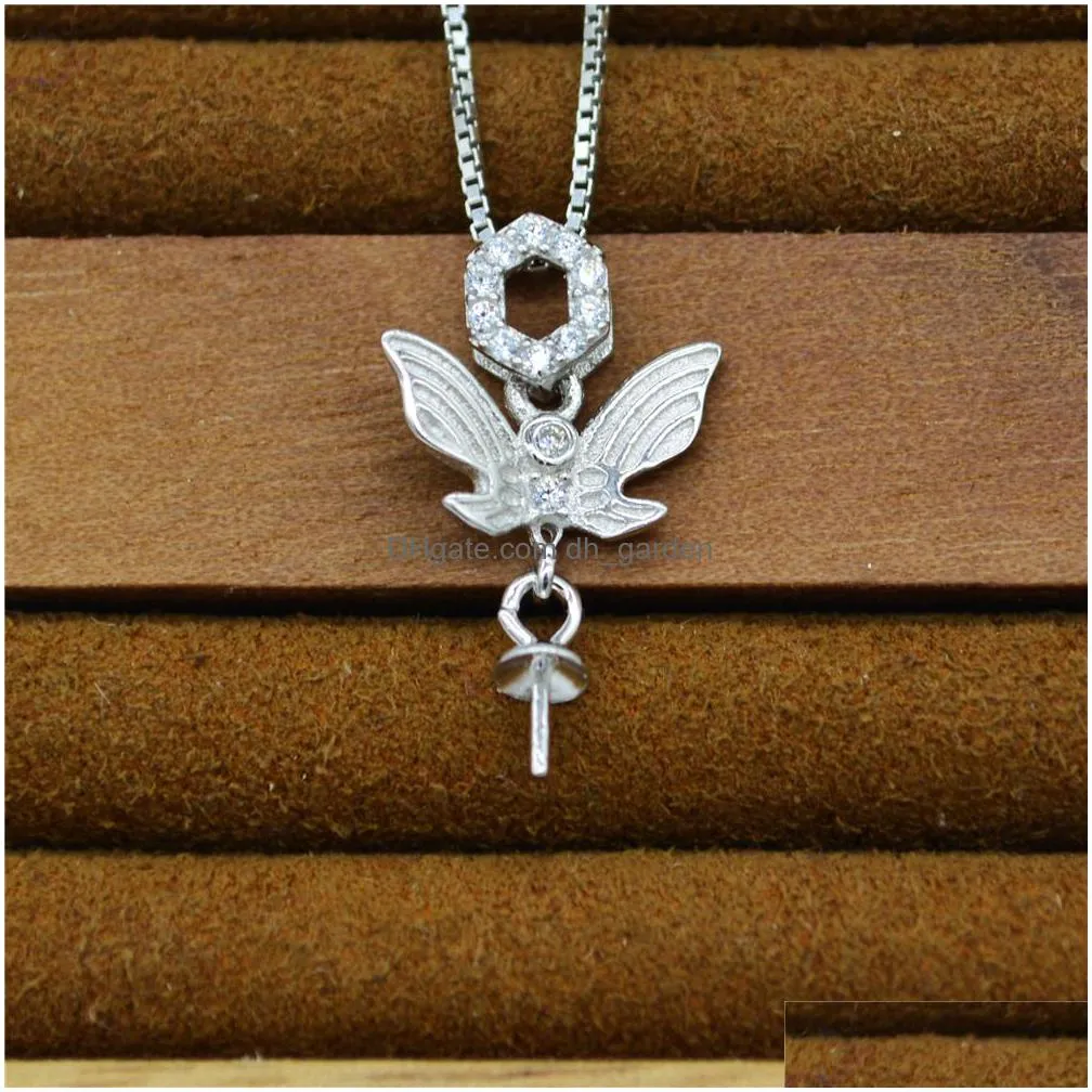 s925 silver pearl pendant mounts pearl necklace accessories diy necklace pendant accessories enamel bat