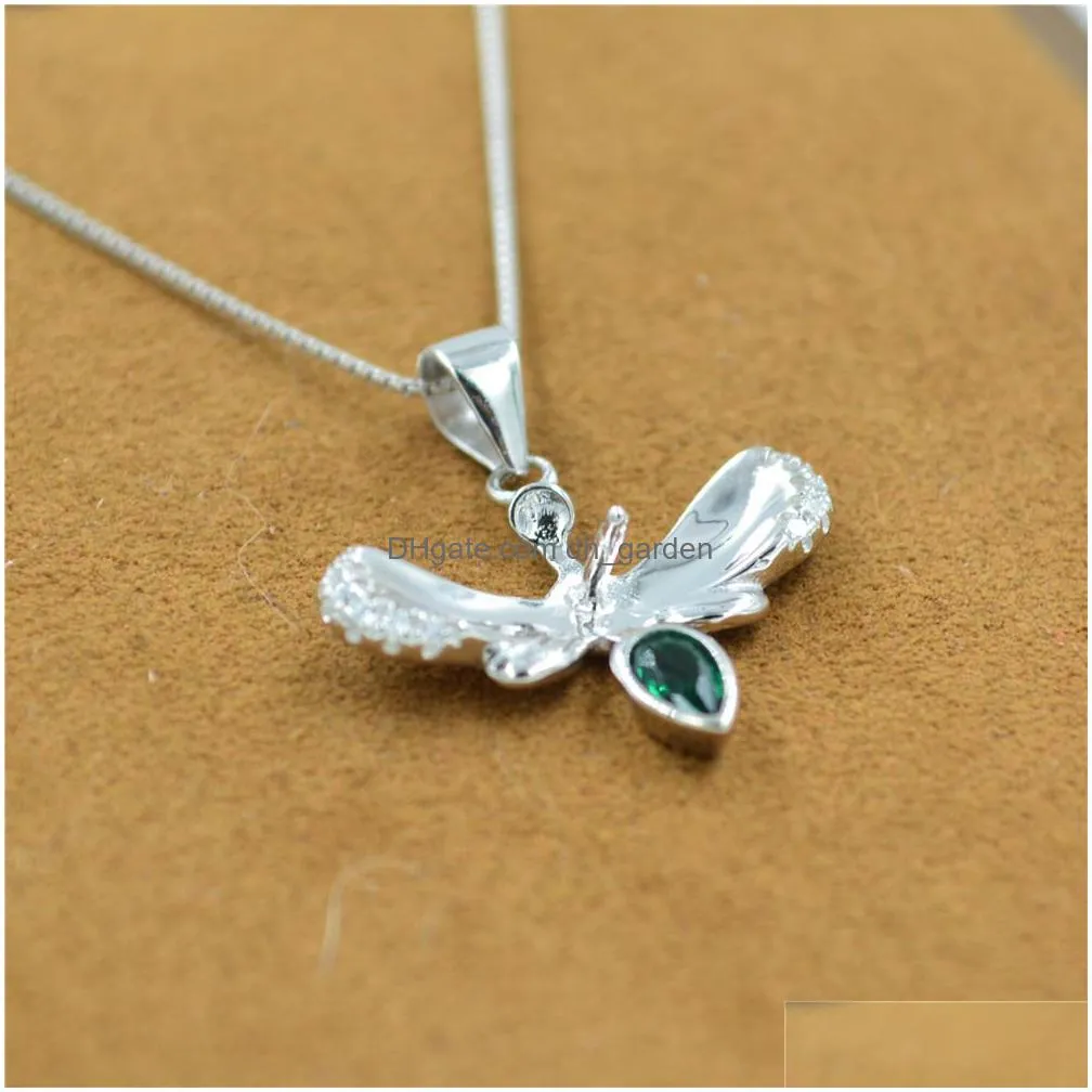 s925 sterling silver pendant female freshwater pearl dragonfly necklace silver jewelry pendant mount empty bracket accessories dz043