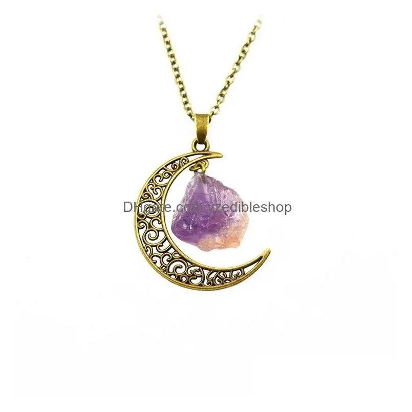  fashion moon vintage irregular natural stone pendant necklaces necklace multi spar quartz crystals jewelry