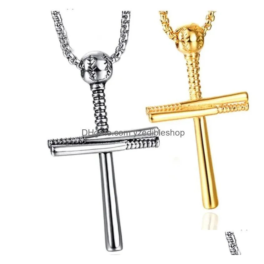 100 silver cross baseball bat cross pendant necklace gold silver black color stainless steel baseball cross pendant necklace for women