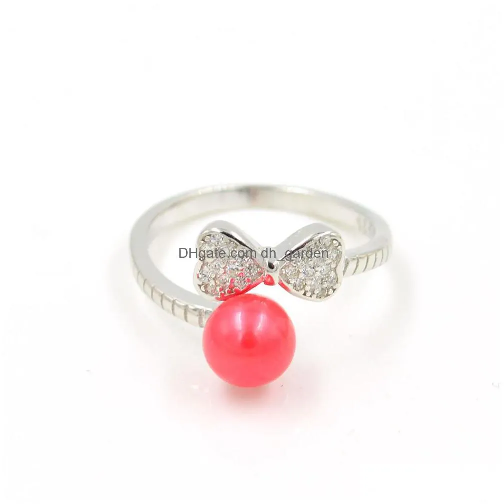 s925 sterling silver ring fittings sterling silver pearl ring empty bracket diy movable mouth adjustable bow ring ps4mjz032