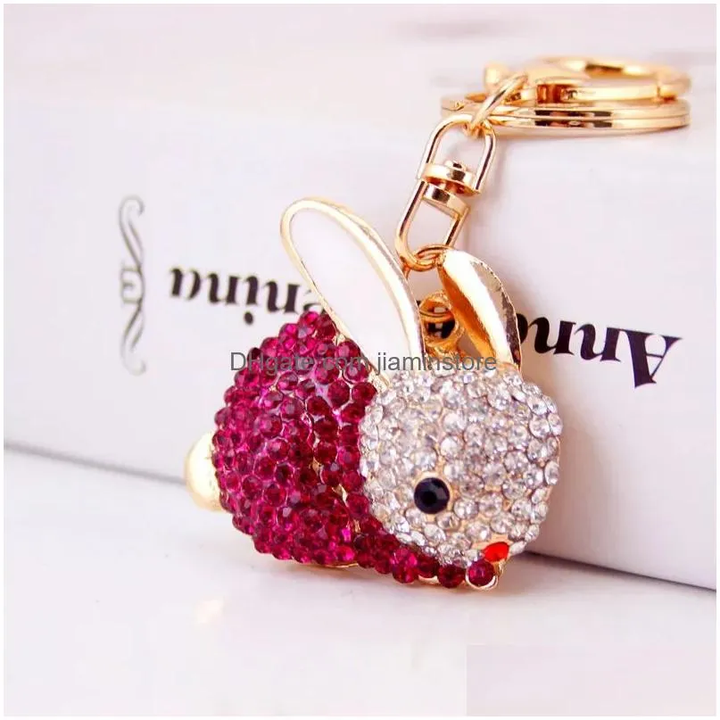 Key Rings Creative Cute Cartoon Rhinestone Zodiac Rabbit Keychain Lady Bag Metal Pendant Little Jewelry Dhja8