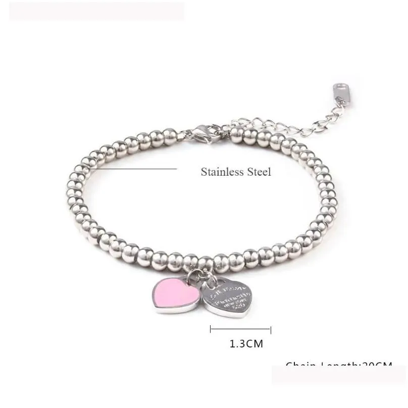 Chain Link Chain She Weier Charms Heart Braclet Bangles Beads Femme Gifts For Women Female Stainless Steel Jewelry Braslet Jewelry Bra Dhpgi