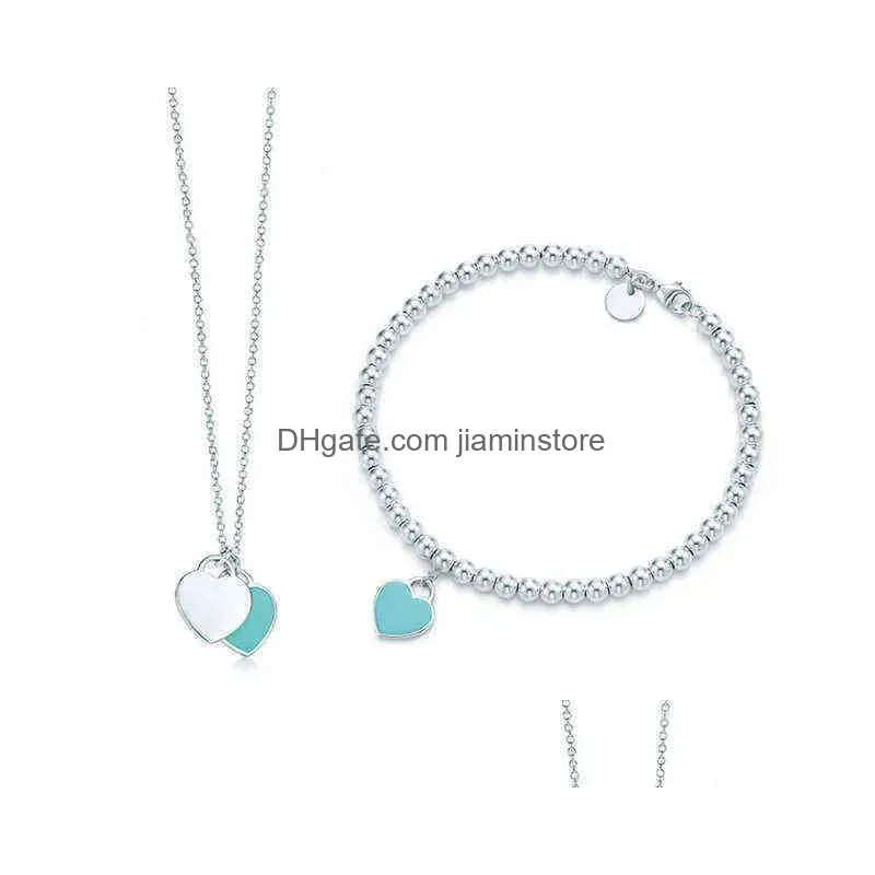 Pendant Necklaces Original Tiffny Valentines Gift New 925 Sterling Sier Fashion Classic Diy Love Necklace Bracelet Set Mticolor Option Dhhcl