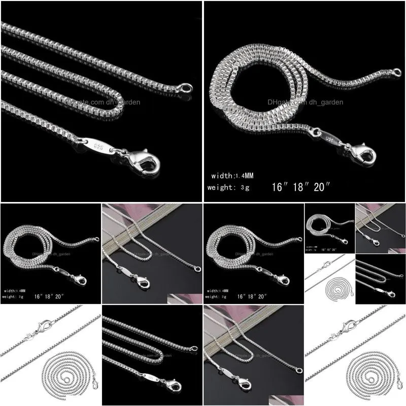 1.4mm 925 sterling silver plated box chains women necklaces jewelry chain 16 24 inches wholesale