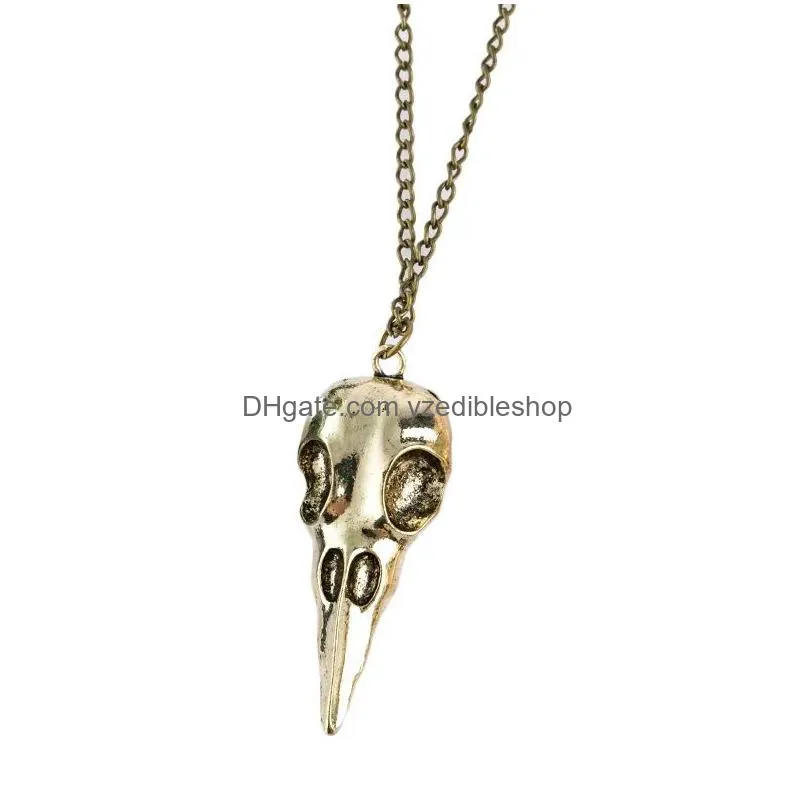 vintage stereo crow head skull pendant necklaces hip hop skeleton metal necklace for women men jewelry