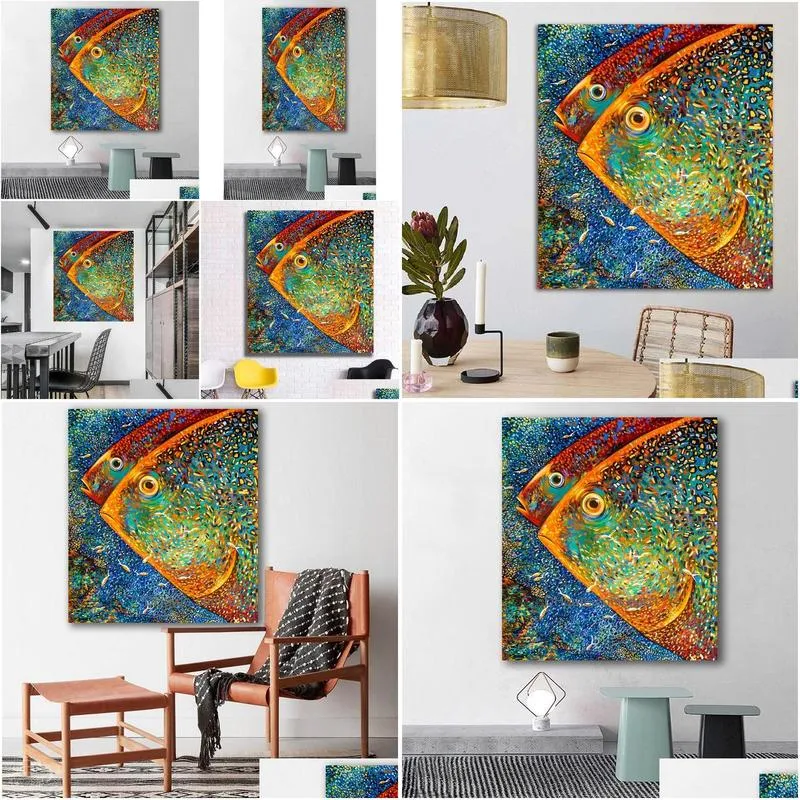 abstract colorful fishes painting posters and prints modern cuadros art decorative wall pictures for living room home decor5794822