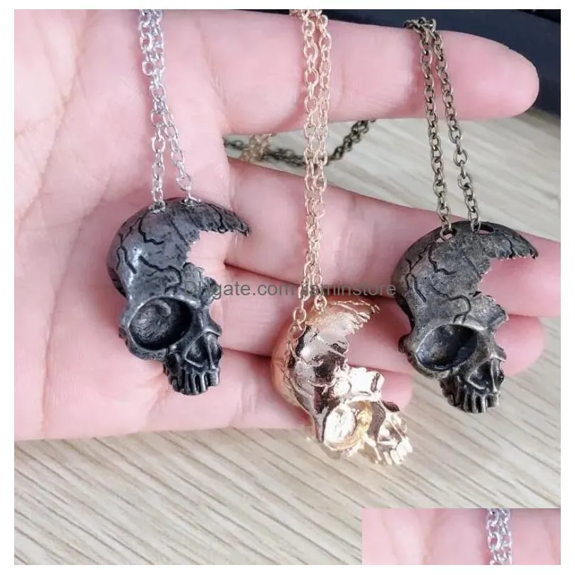 Pendant Necklaces Vintage Stereo Crow Head Skl Pendant Necklaces Hip Hop Skeleton Metal Necklace For Women Men Jewelry Jewelry Necklac Dhwsu