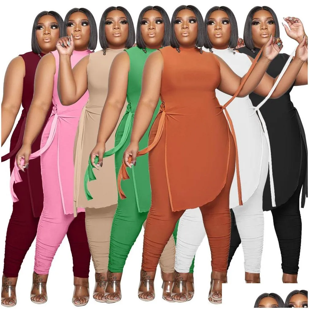 womens plus size tracksuits lips letter pattern two piece pants set women sexy belt asymmetry long tops stretch trendy spring clothing