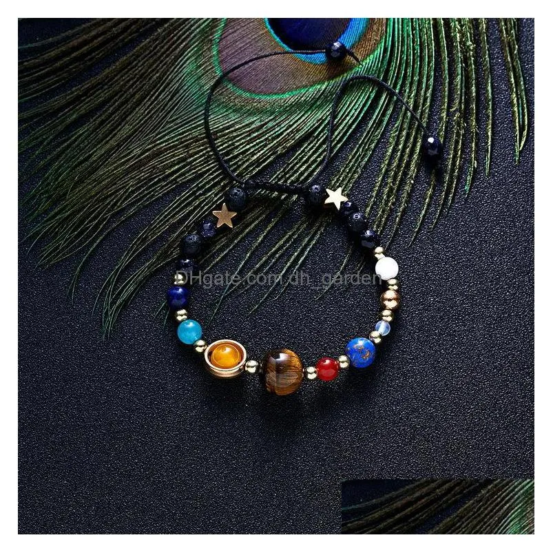 eight planets of the solar system natural stones lava stone strands woven bracelet fashion hand woven bracelets