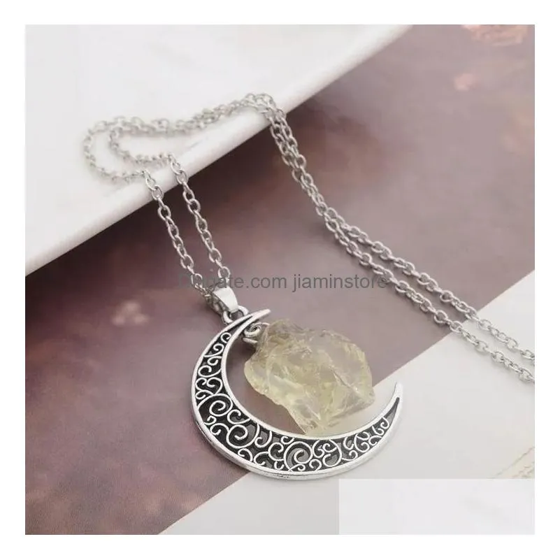 Pendant Necklaces Good Aselling Natural Stone Moon Necklace Star Moonlight Gem Crystal Pendant Wfn070With Chain Mix Order 20 Pieces A Dhhry