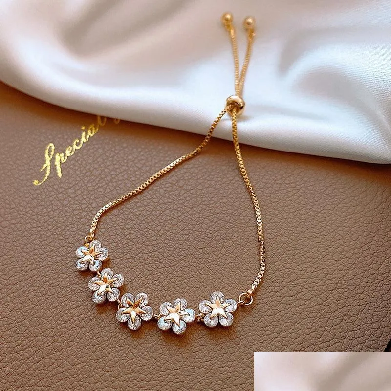 hot selling micro inlaid technology full diamond petal bracelet strands light luxury fairy ins adjustment bracelets