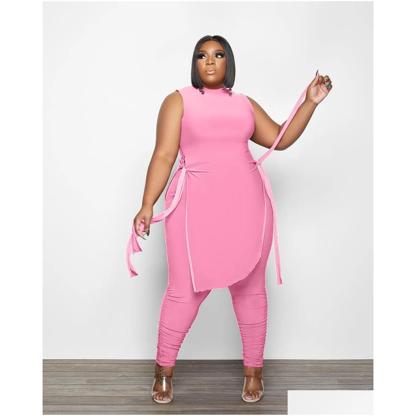 womens plus size tracksuits lips letter pattern two piece pants set women sexy belt asymmetry long tops stretch trendy spring clothing