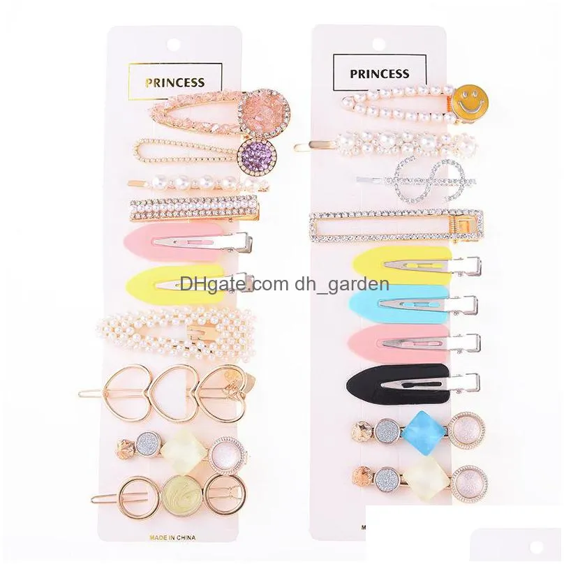 wholesale korean ins hair ornament imitation diamond pearl hairpin set bow knot female student bangs edge clip seamless hairpins