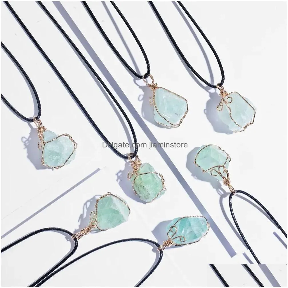 Pendant Necklaces Natural Crystal Pendant Necklace Roungh Tumbled Rock Stone Healing Irregar Handmade Jewelry For Women With Long Jewe Dhplz