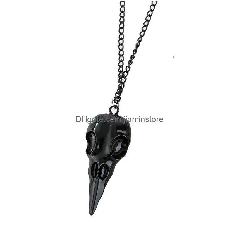 Pendant Necklaces Vintage Stereo Crow Head Skl Pendant Necklaces Hip Hop Skeleton Metal Necklace For Women Men Jewelry Jewelry Necklac Dhwsu