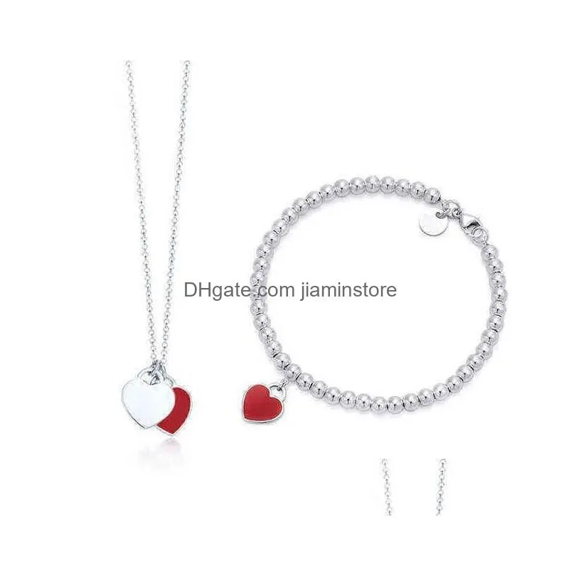 Pendant Necklaces Original Tiffny Valentines Gift New 925 Sterling Sier Fashion Classic Diy Love Necklace Bracelet Set Mticolor Option Dhhcl