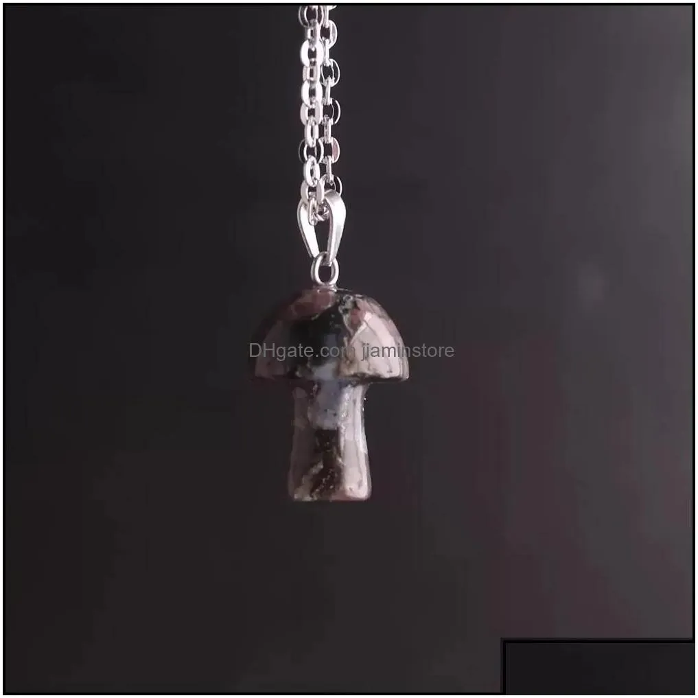 Pendant Necklaces Pendant Necklaces Mini Mushroom Necklace Natural Stone Crystal Quartz Healing Energy For Women Gift Stainless Steel Dhw30