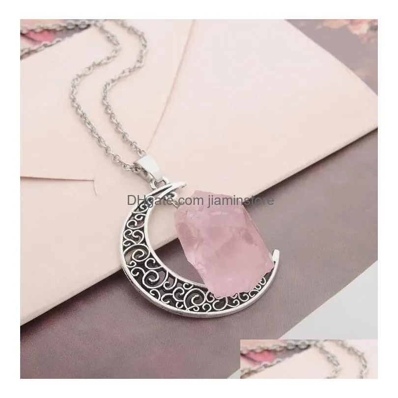 Pendant Necklaces Good Aselling Natural Stone Moon Necklace Star Moonlight Gem Crystal Pendant Wfn070With Chain Mix Order 20 Pieces A Dhhry