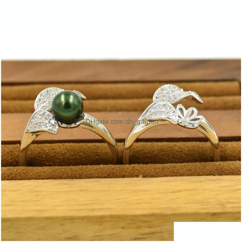 s925 sterling silver ring accessories wholesale pearl rings setting opening adjustable double leaf ps4mjz034