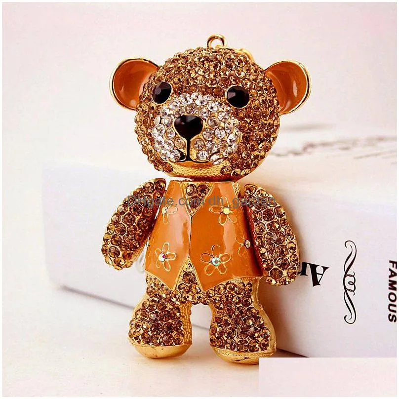 wholesale popular 2020 creative lovely diamond inlaid  bear key chain bear animal car keyrings metal pendant small gift