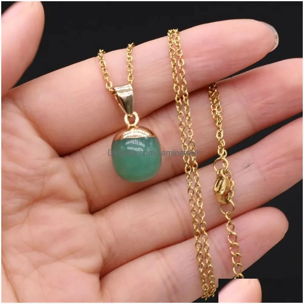 Pendant Necklaces Gold Edged Round Ball Reiki Healing Crystal Pendant Energy Stone Quartz Link Necklaces Fashion Women Men Jewelry Who Dhnqm