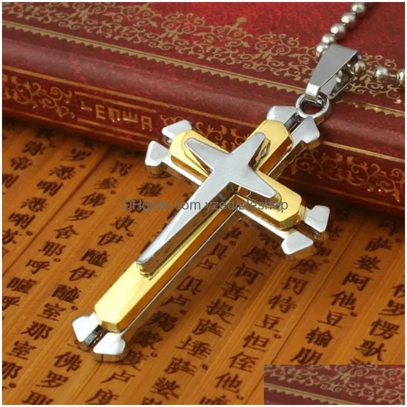 fashion women men stainless steel cross pendants necklace chain titanium religious jewelry latin christmas punk classic gift