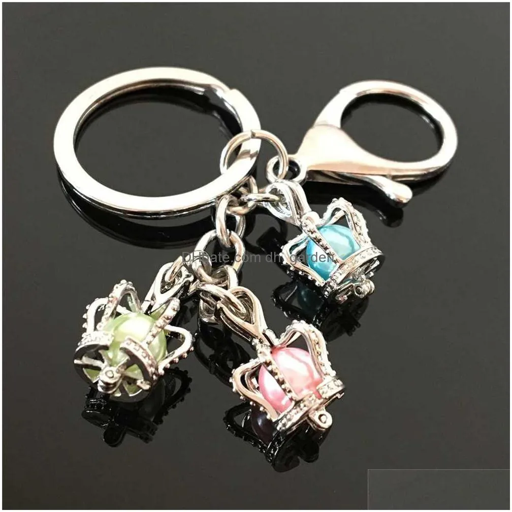 euro-american owl pearl cage key ring can open hollow noctilucent volcanic stone pendant keyrings