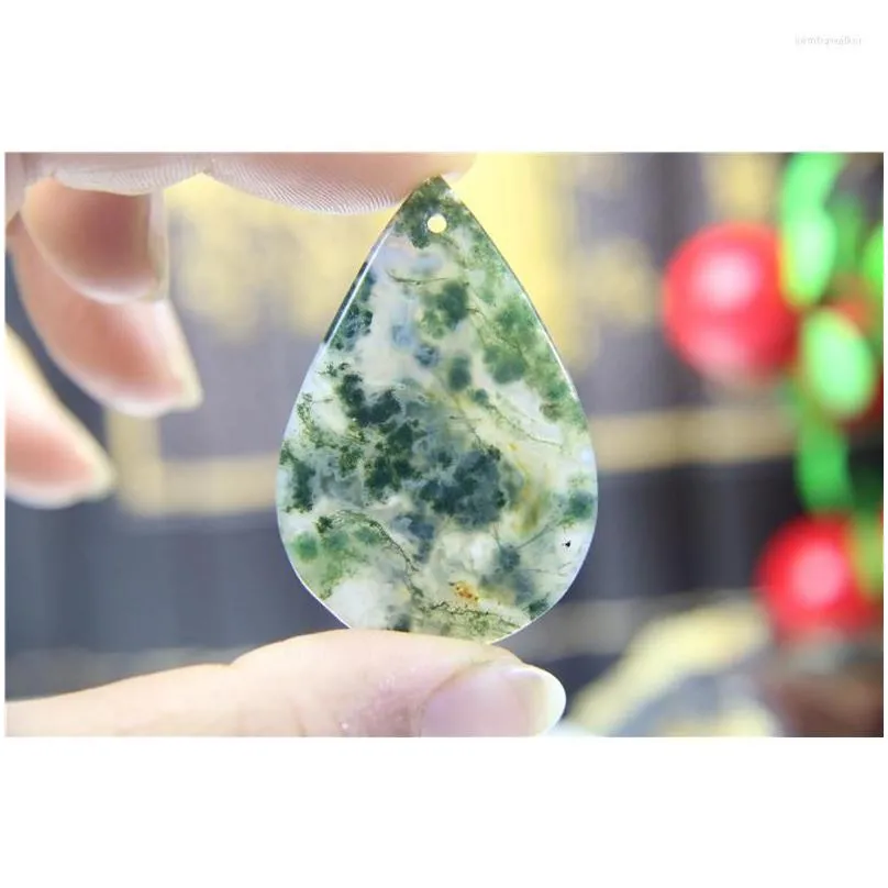 Pendant Necklaces Pendant Necklaces 12Pcs Rare Natural Stone Moss Agates Pendants Water Drop Necklace Healing Diy Jewelry Making For B Dh4Ib